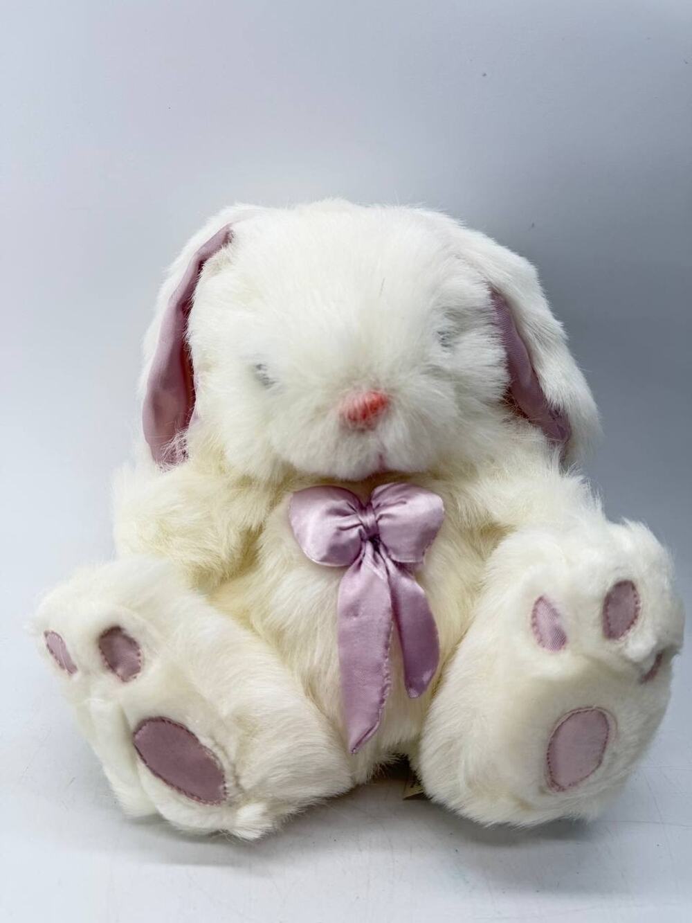 GOFFA Plush White Bunny Rabbit Stuffed Animal Lavender Bow Easter